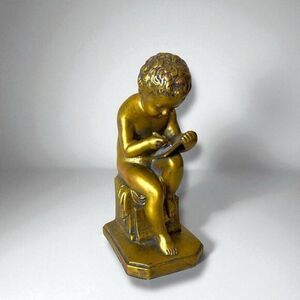ANTIQUE JENNINGS BROTHERS "LEARNING TO WRITE" GILT GOLD SINGLE BOOKEND 1936